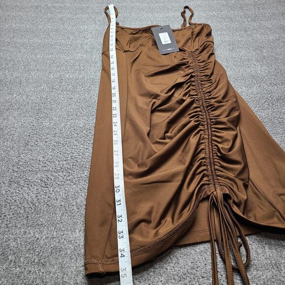 Fashion Nova Dress Womens 1X Brown From The Inside Out Ruched Mini Adjustable - Picture 3 of 10